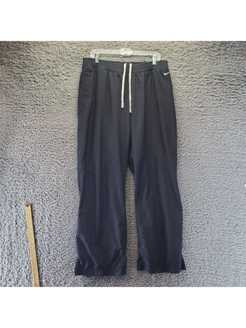 Nike Pants Mens Large Black Drawstring Athletic Logo Lightweight Polyester